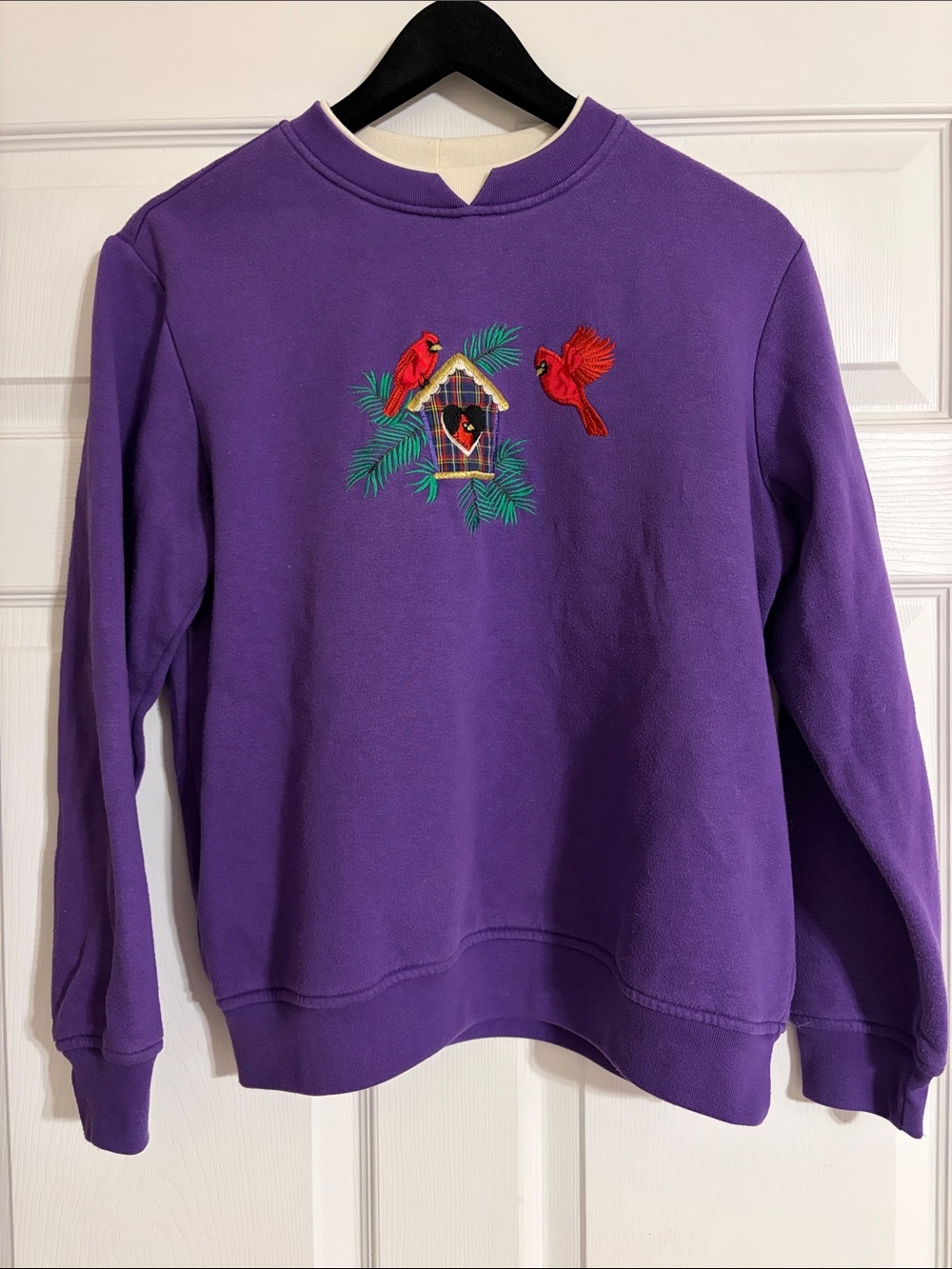 VTG 90s Kim Rogers Purple Cardinal Sweatshirt Double Collar - Size M